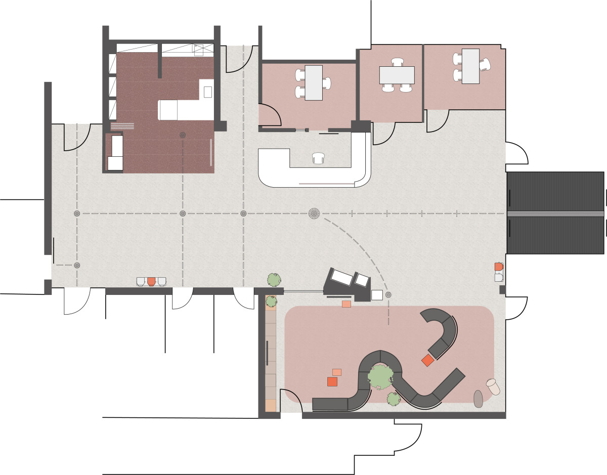 Farbiger Grundriss mit Mobiliar für das Klinikum